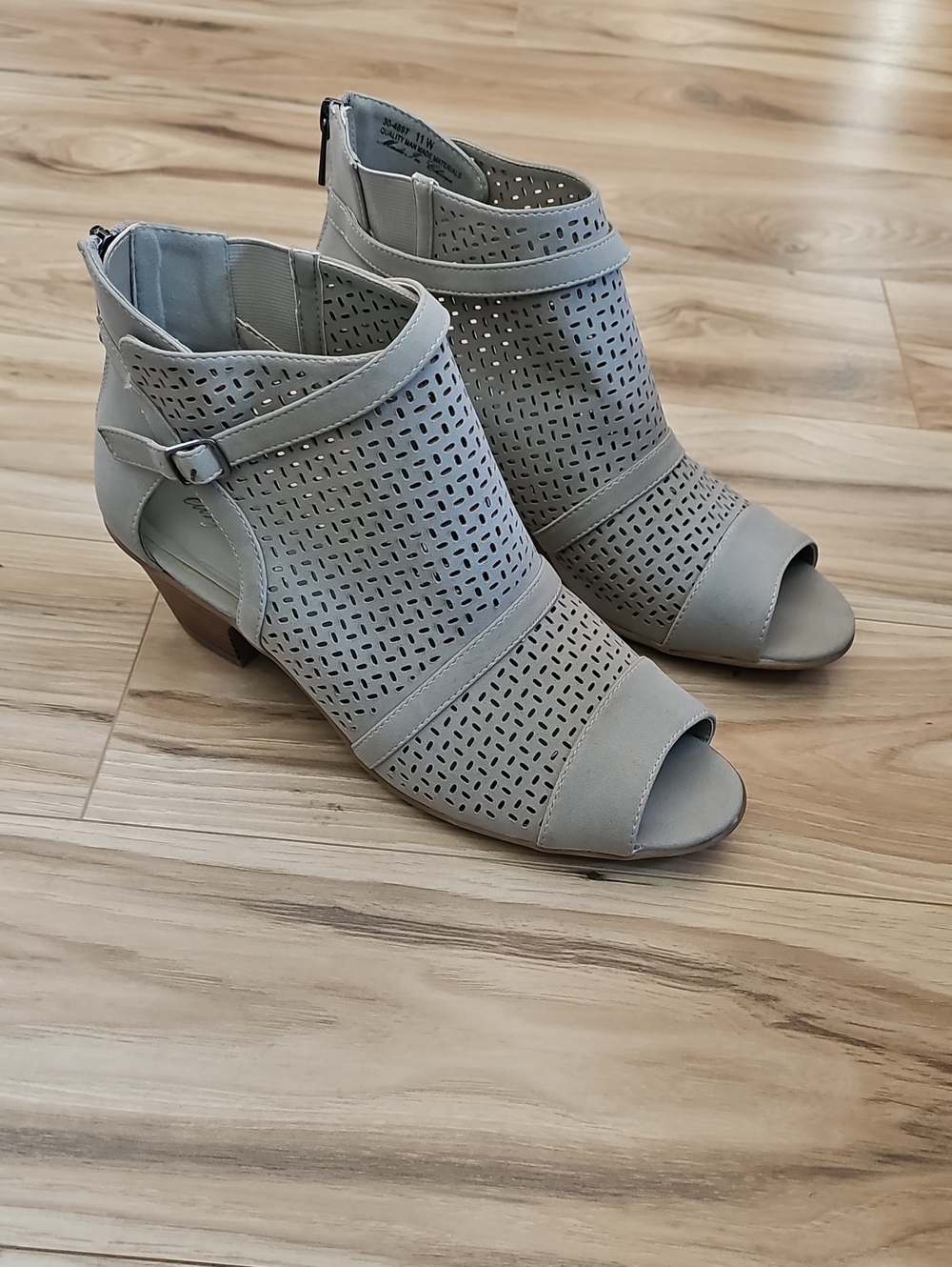 easy street Gray Perforated Open-Toe Ankle Booties